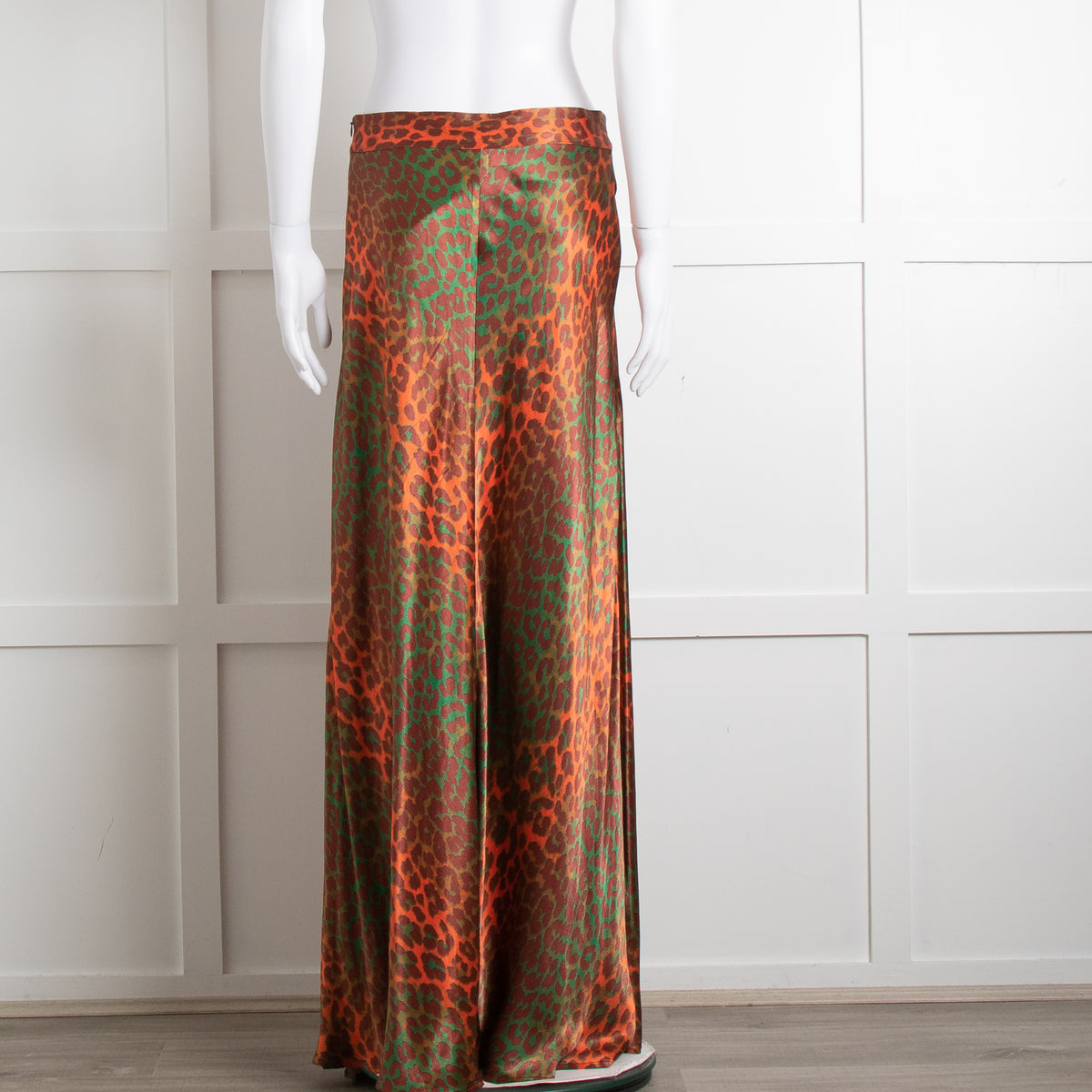 Ganni Brown Orange Green Animal Print Satin Maxi Skirt