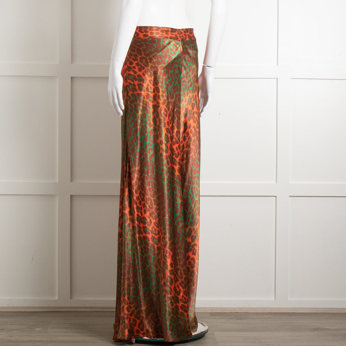 Ganni Brown Orange Green Animal Print Satin Maxi Skirt