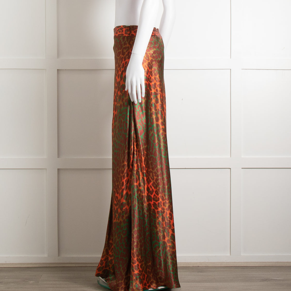 Ganni Brown Orange Green Animal Print Satin Maxi Skirt