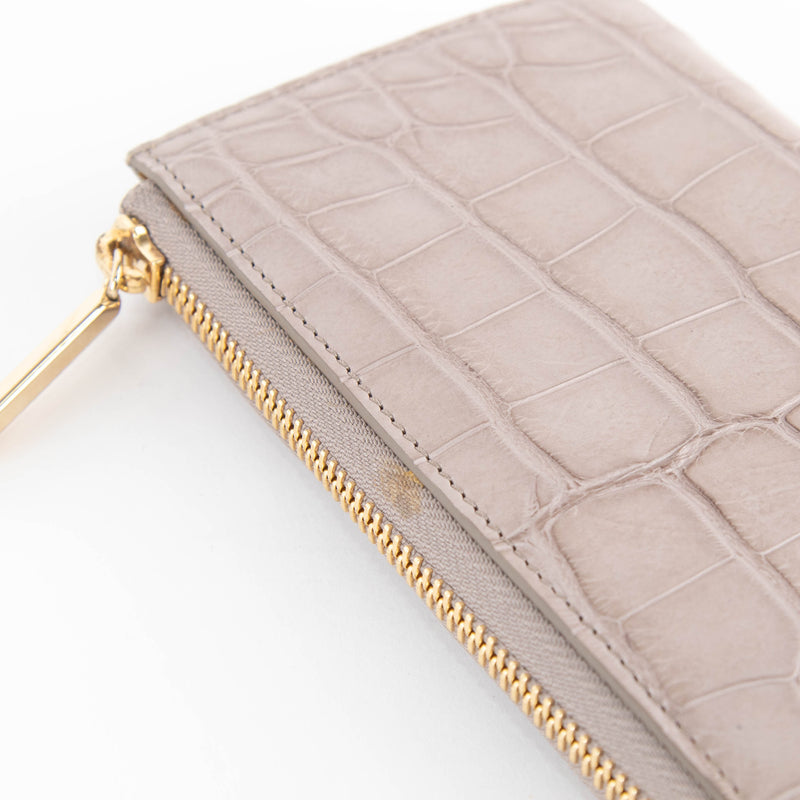 Smythson Taupe Croc Embossed Zip Up Long Wallet