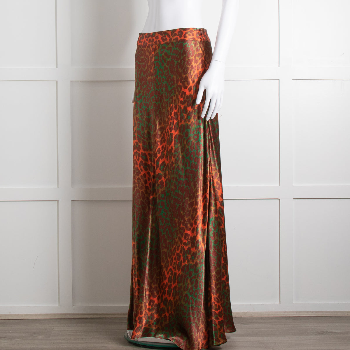 Ganni Brown Orange Green Animal Print Satin Maxi Skirt