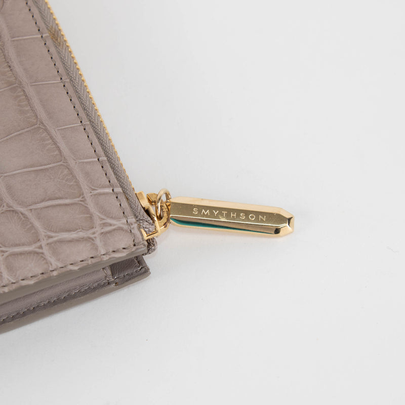 Smythson Taupe Croc Embossed Zip Up Long Wallet