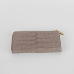 Smythson Taupe Croc Embossed Zip Up Long Wallet