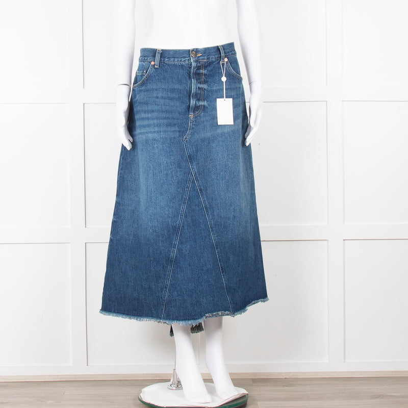 Raey Blue Raw Edge Midi Denim Skirt