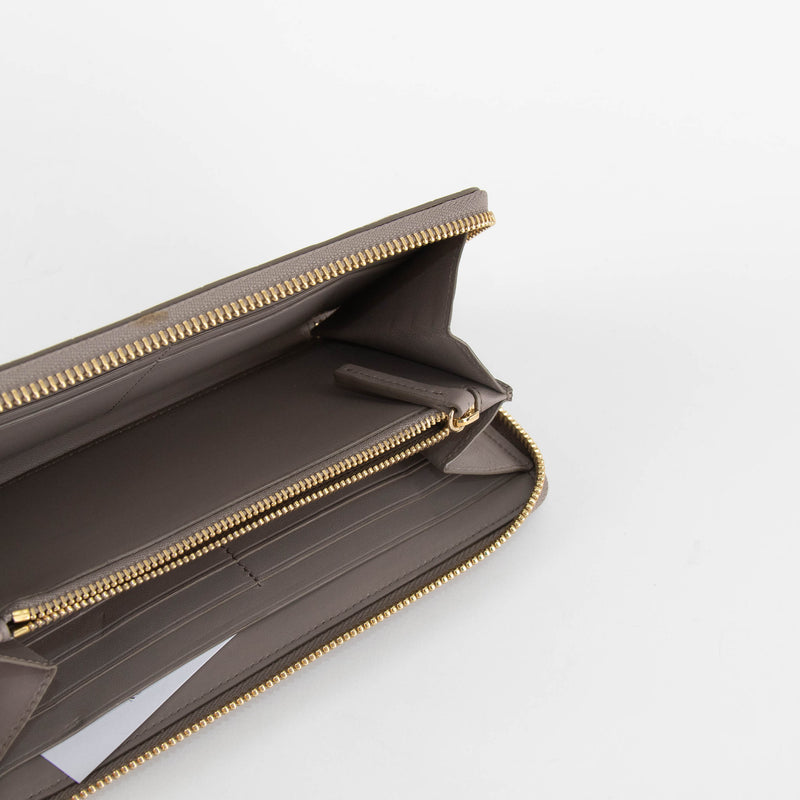 Smythson Taupe Croc Embossed Zip Up Long Wallet