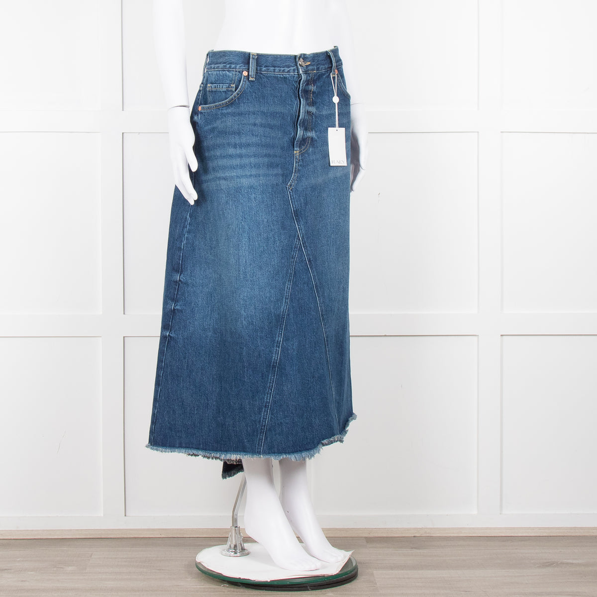 Raey Blue Raw Edge Midi Denim Skirt