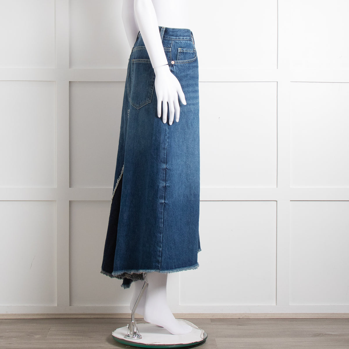 Raey Blue Raw Edge Midi Denim Skirt