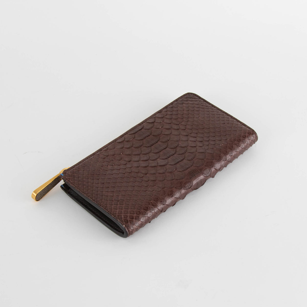 Smythson Brown Snake Skin Zip Up Long Wallet