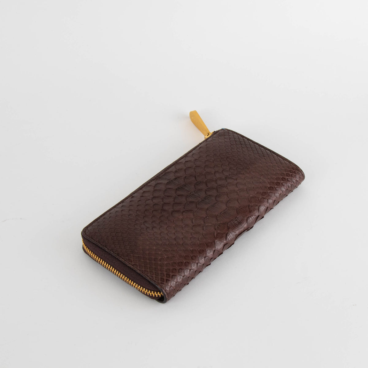 Smythson Brown Snake Skin Zip Up Long Wallet