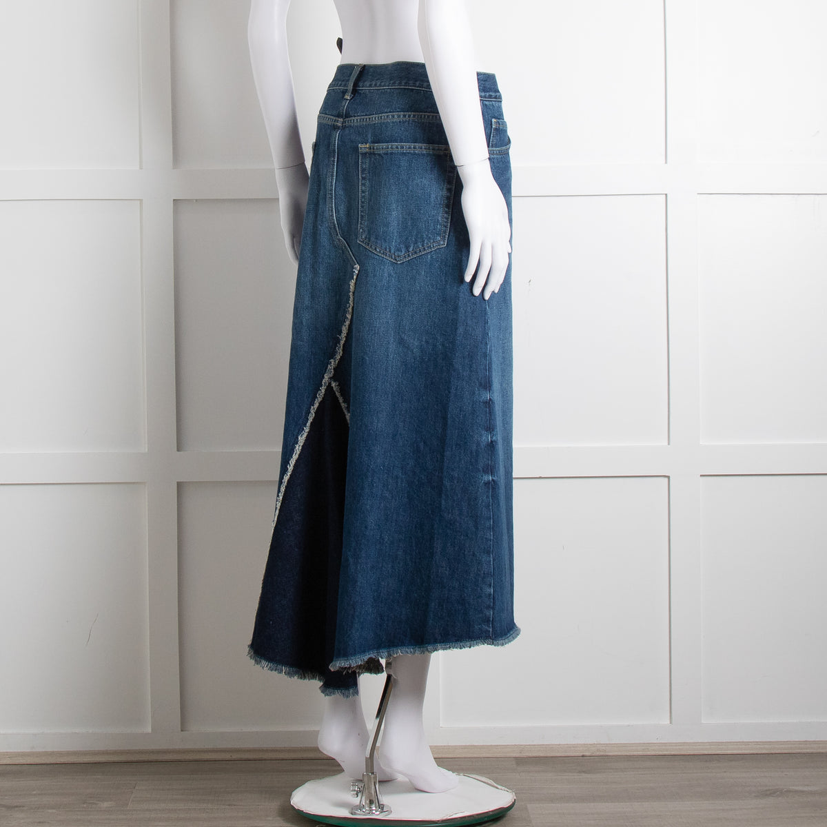 Raey Blue Raw Edge Midi Denim Skirt
