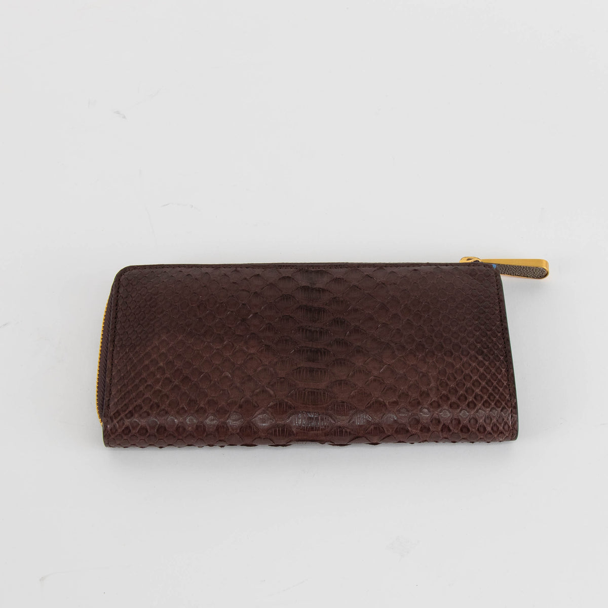 Smythson Brown Snake Skin Zip Up Long Wallet