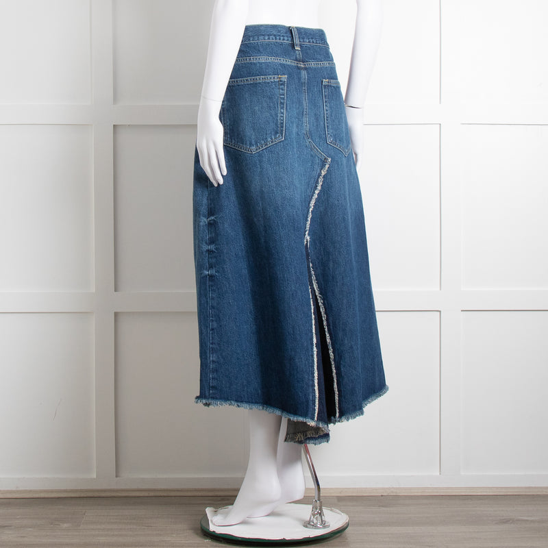 Raey Blue Raw Edge Midi Denim Skirt