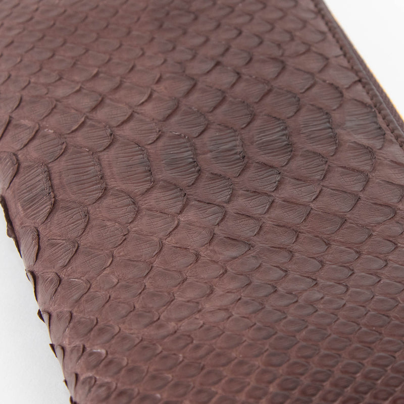 Smythson Brown Snake Skin Zip Up Long Wallet