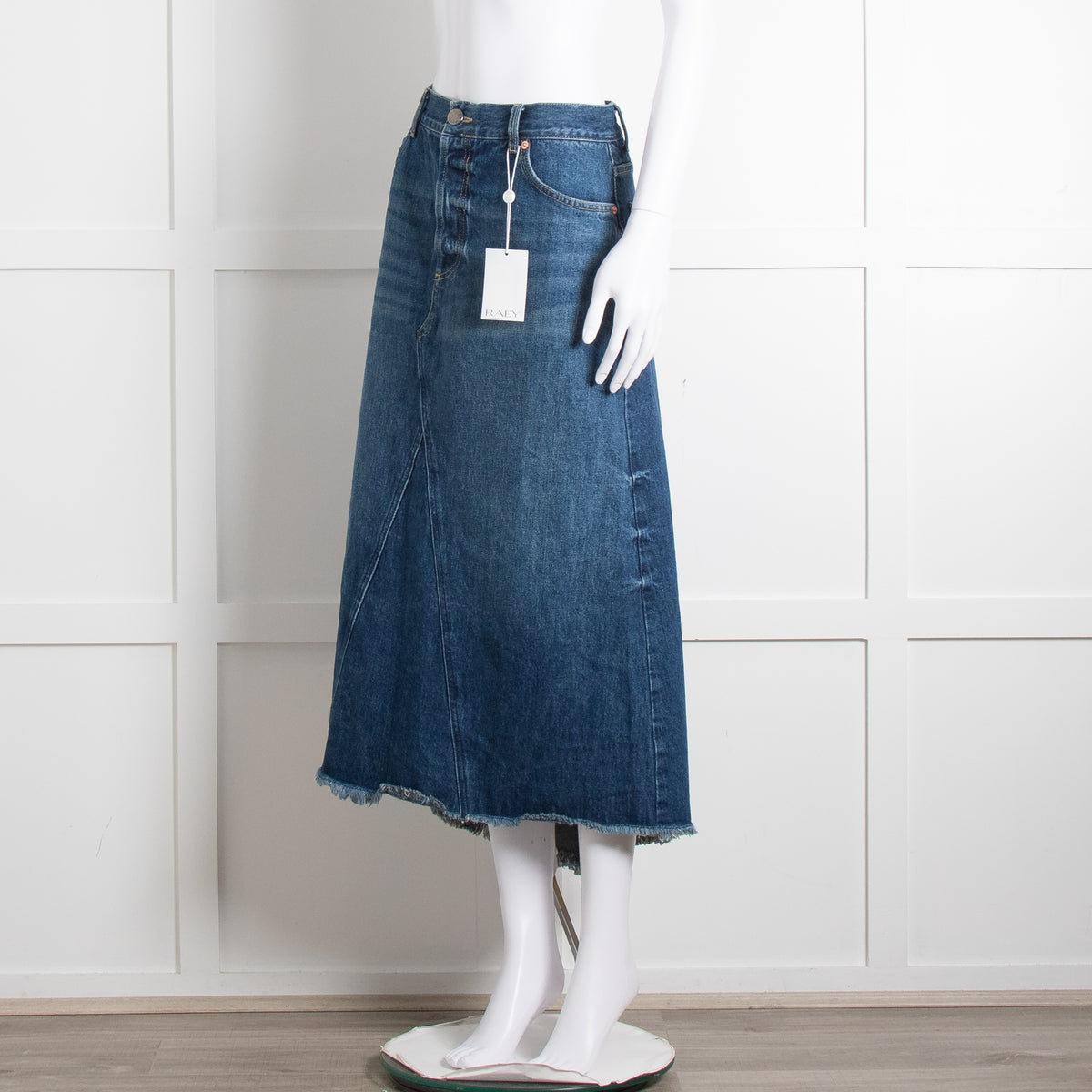 Raey Blue Raw Edge Midi Denim Skirt