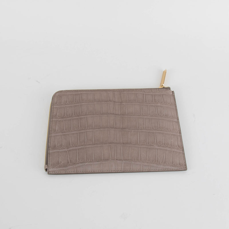 Smythson Taupe Croc Embossed Travel Organizer Wallet