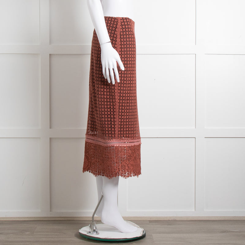 Dorothee Schumacher Brown Lace Pencil Skirt