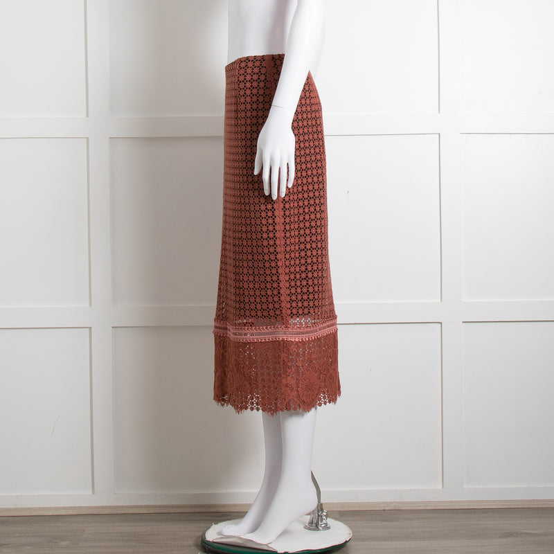 Dorothee Schumacher Brown Lace Pencil Skirt