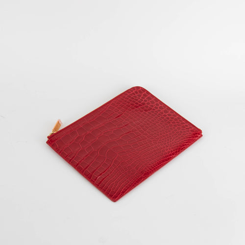 Smythson Red Croc Embossed Travel Organizer Wallet