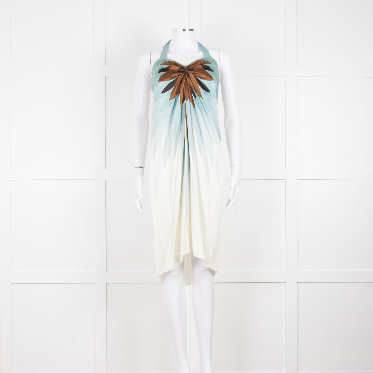 Maria Grachvogel Cream Blue Silk Halter Neck Dress