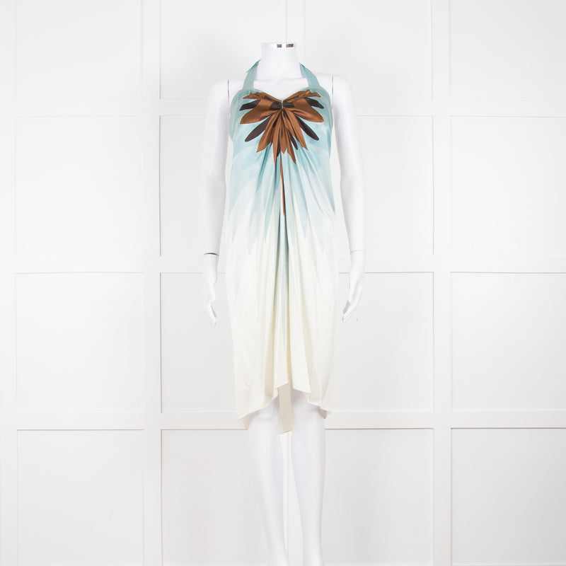 Maria Grachvogel Cream Blue Silk Halter Neck Dress