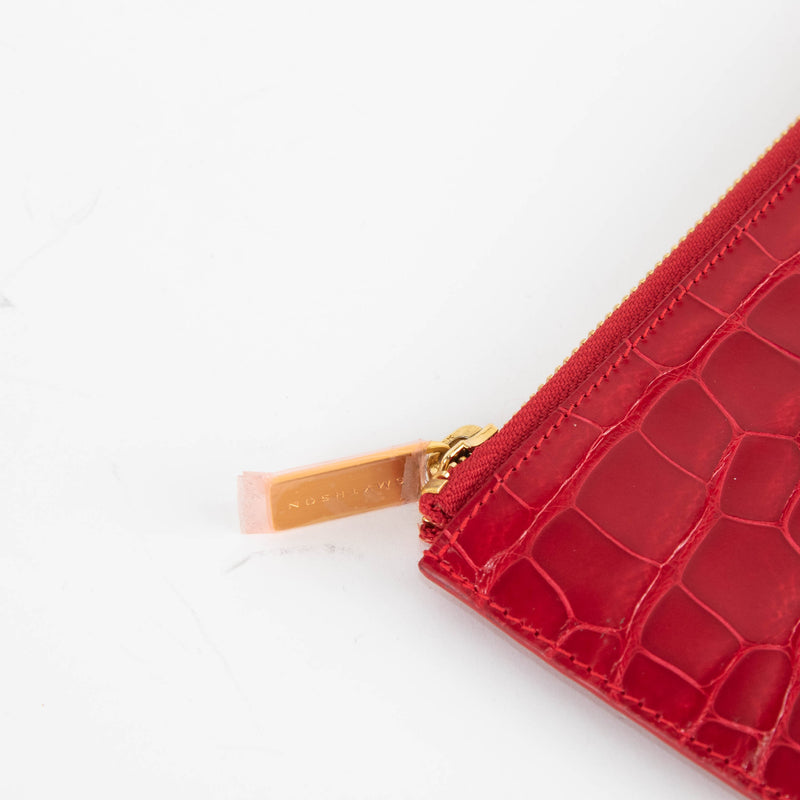 Smythson Red Croc Embossed Travel Organizer Wallet
