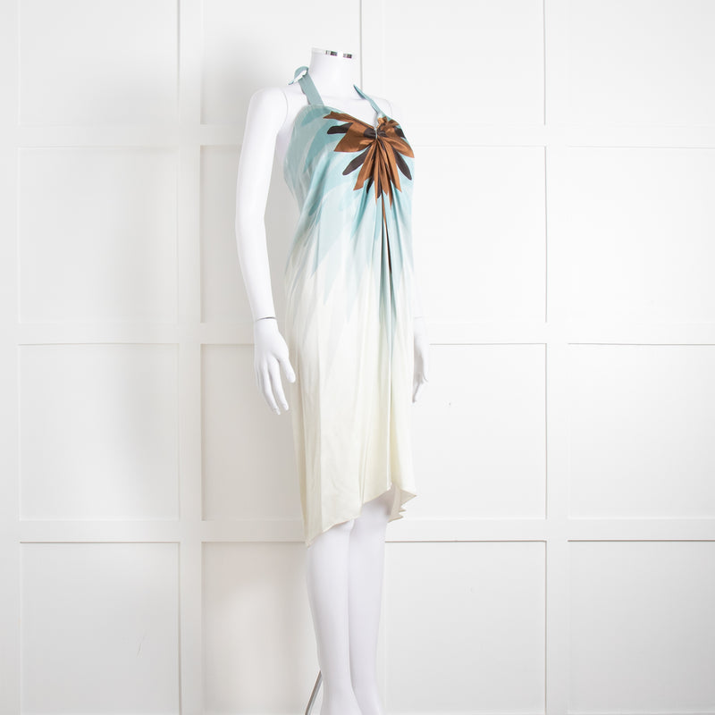 Maria Grachvogel Cream Blue Silk Halter Neck Dress