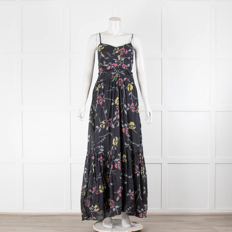 Isabel Marant Etoile Giana Black Patterned Strappy Maxi Dress