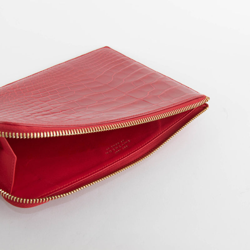 Smythson Red Croc Embossed Travel Organizer Wallet