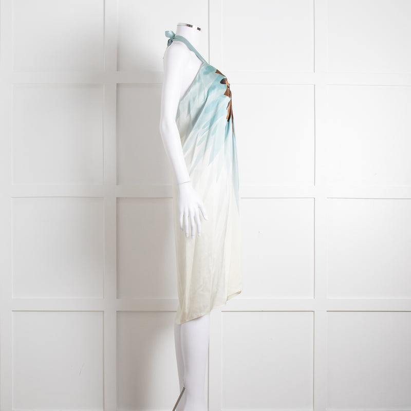Maria Grachvogel Cream Blue Silk Halter Neck Dress
