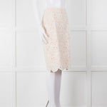 J Crew White Laser Cut Peach Lining  Cotton Midi Skirt