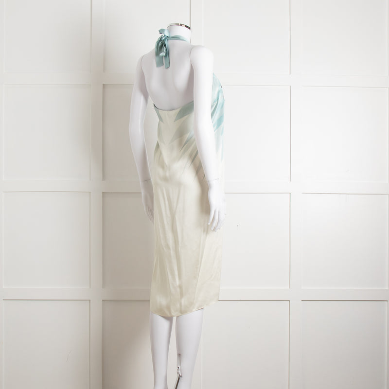 Maria Grachvogel Cream Blue Silk Halter Neck Dress