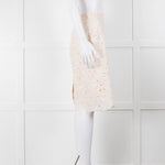 J Crew White Laser Cut Peach Lining  Cotton Midi Skirt