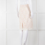 J Crew White Laser Cut Peach Lining  Cotton Midi Skirt