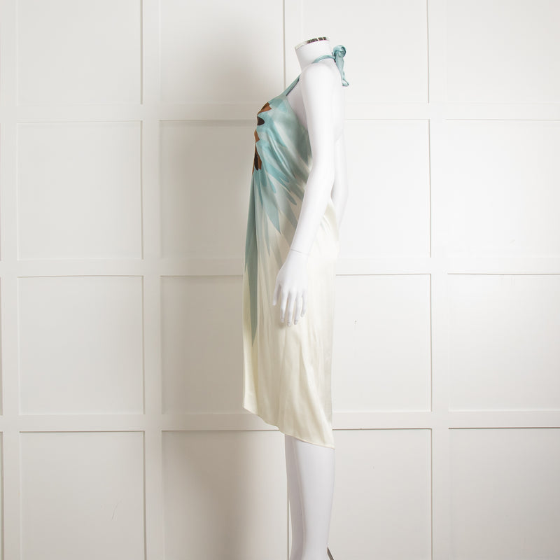 Maria Grachvogel Cream Blue Silk Halter Neck Dress