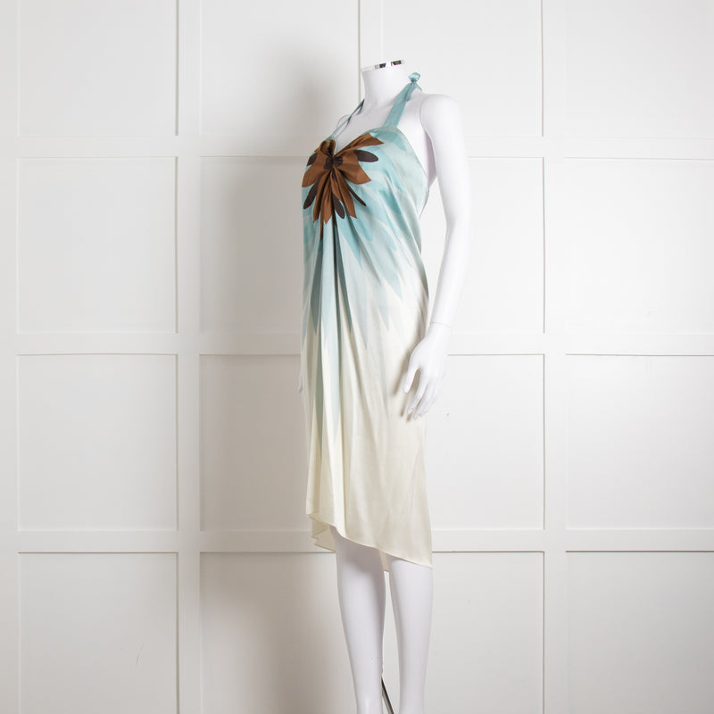 Maria Grachvogel Cream Blue Silk Halter Neck Dress
