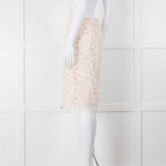 J Crew White Laser Cut Peach Lining  Cotton Midi Skirt