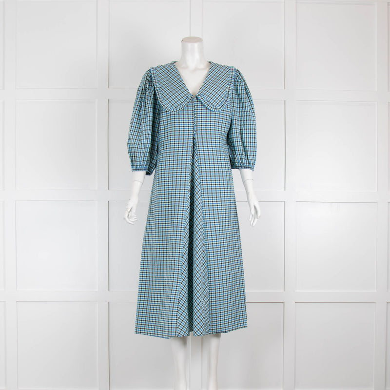 Rixo Green Black Blue Check Dress With Peter Pan Collars