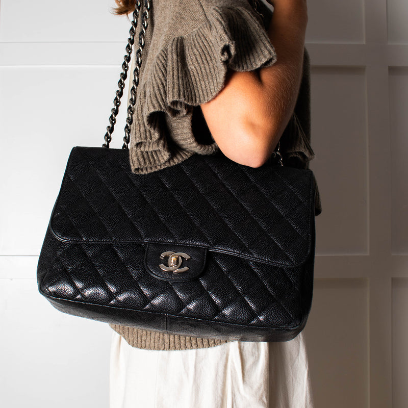 Chanel Jumbo Black Caviar Single Flap Bag