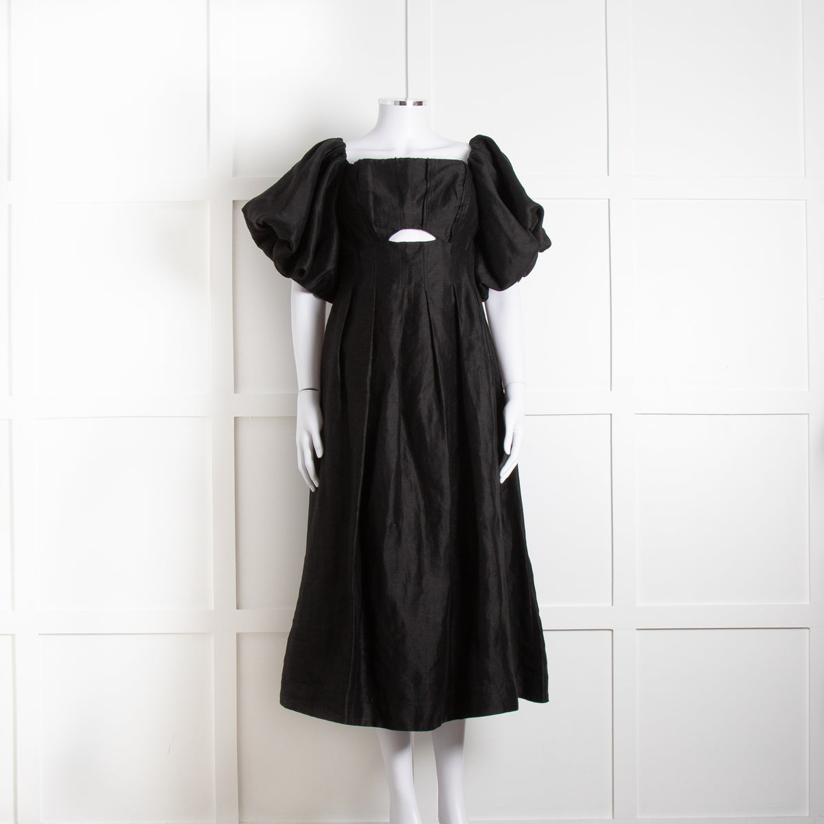 Aje Black Puffed Off The Shoulder Sleeves Midi Dress