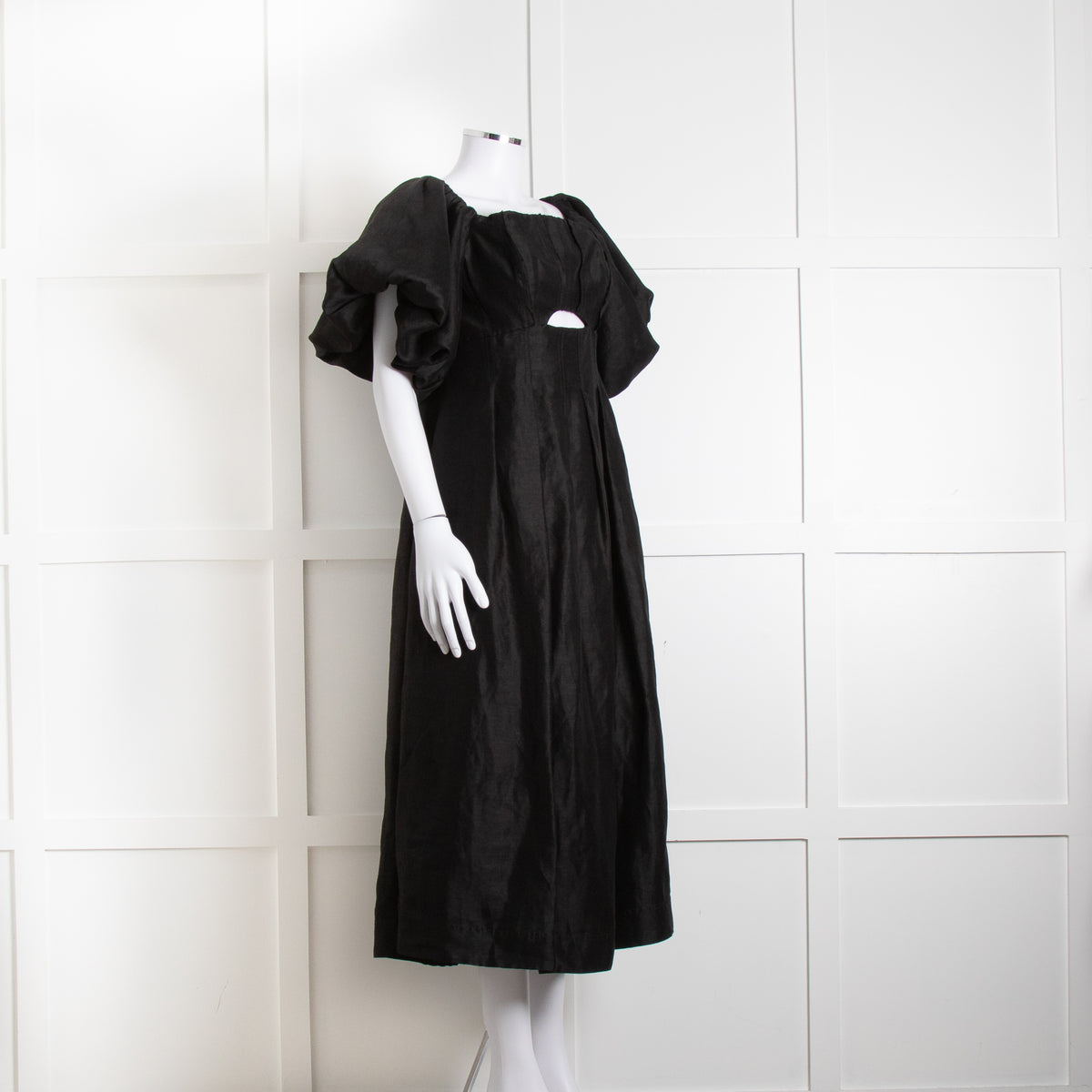 Aje Black Puffed Off The Shoulder Sleeves Midi Dress