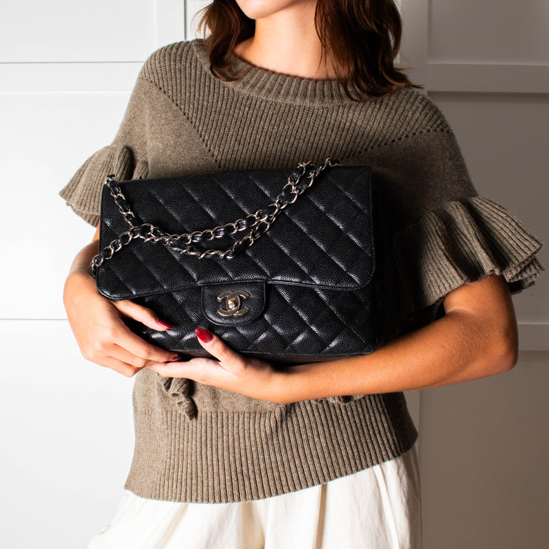 Chanel Jumbo Black Caviar Single Flap Bag