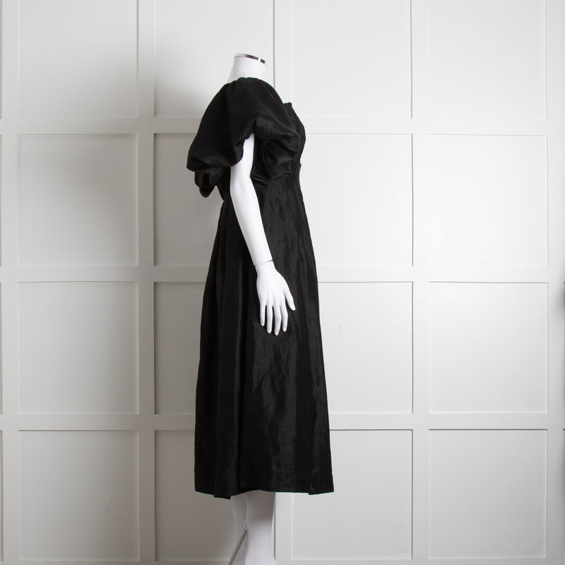 Aje Black Puffed Off The Shoulder Sleeves Midi Dress