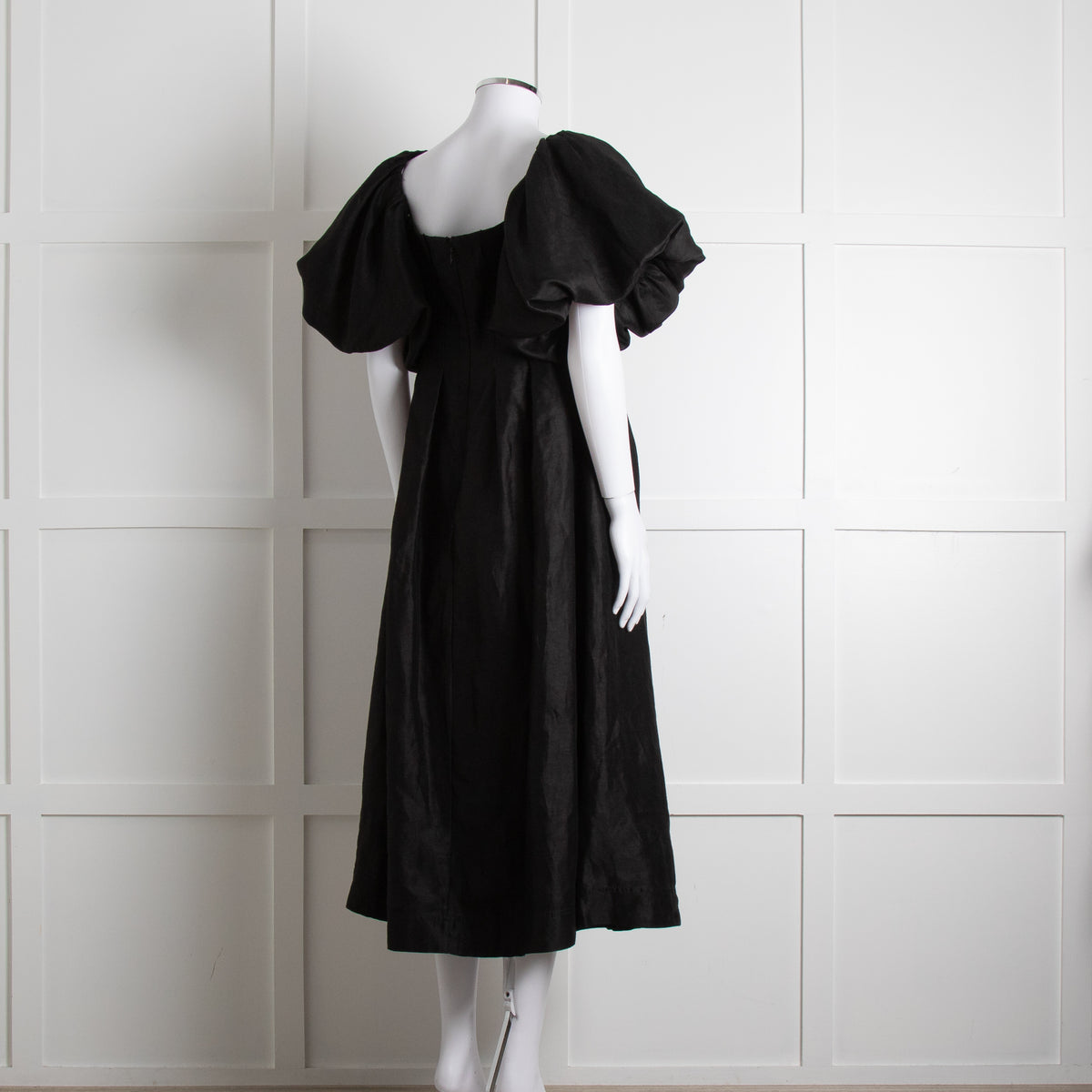 Aje Black Puffed Off The Shoulder Sleeves Midi Dress