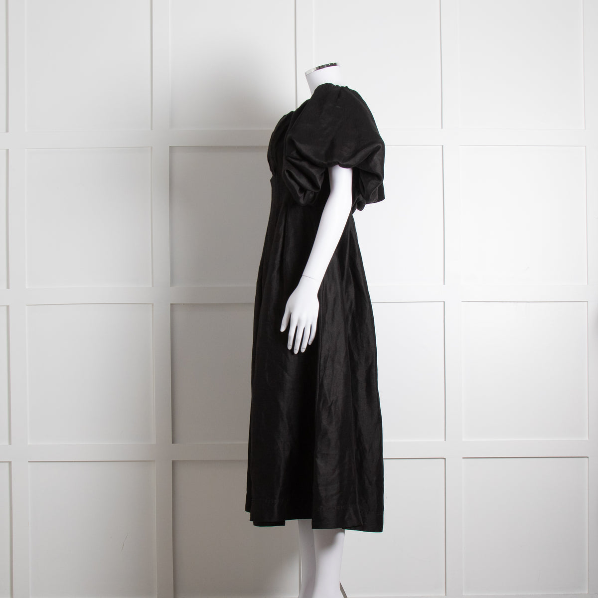 Aje Black Puffed Off The Shoulder Sleeves Midi Dress