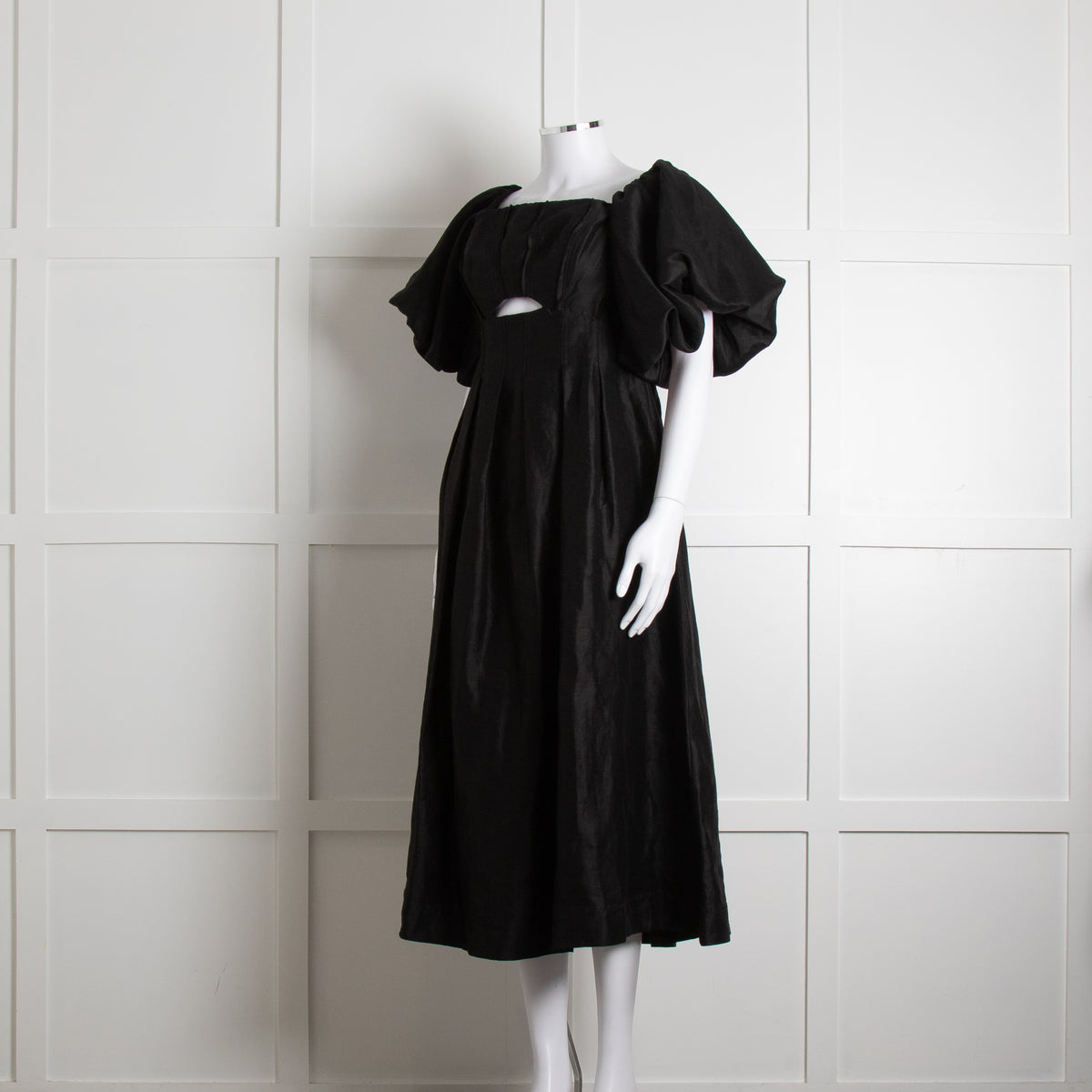 Aje Black Puffed Off The Shoulder Sleeves Midi Dress