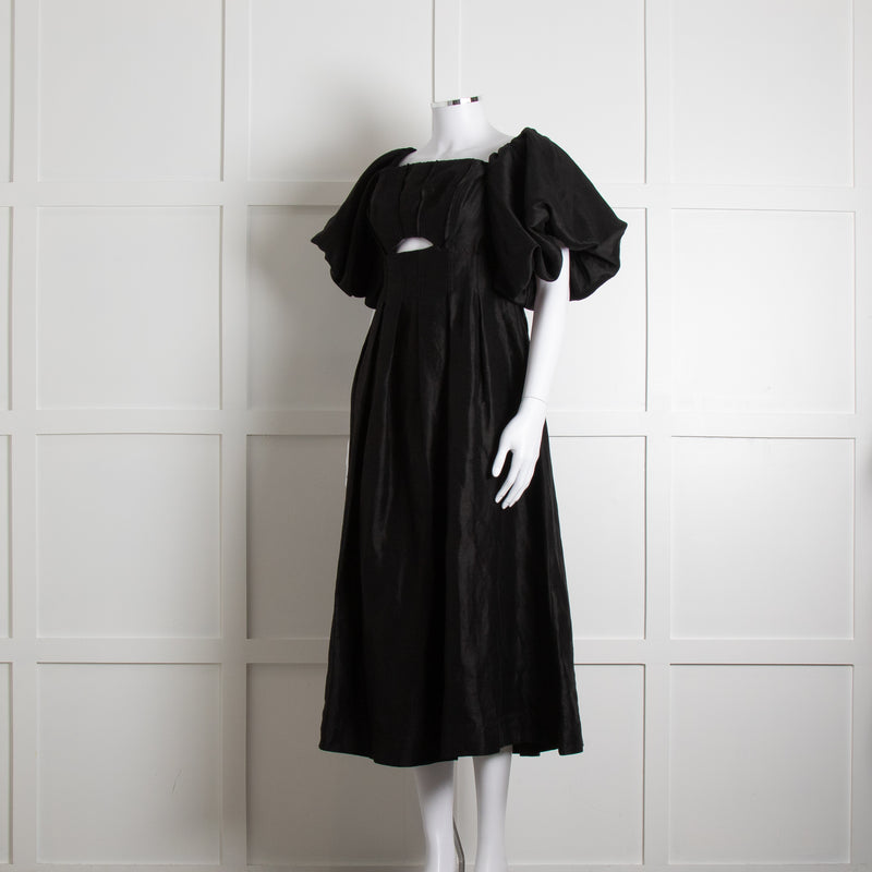 Aje Black Puffed Off The Shoulder Sleeves Midi Dress