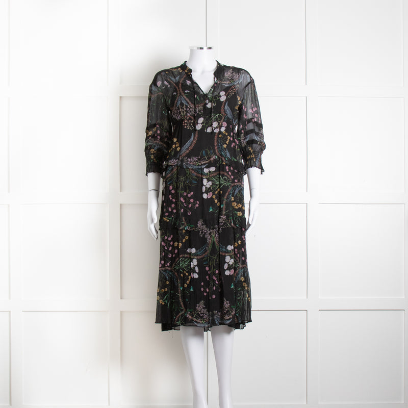 Ba & Sh Black Multi Colour Floral Sheer Long Sleeve Dress With Slip