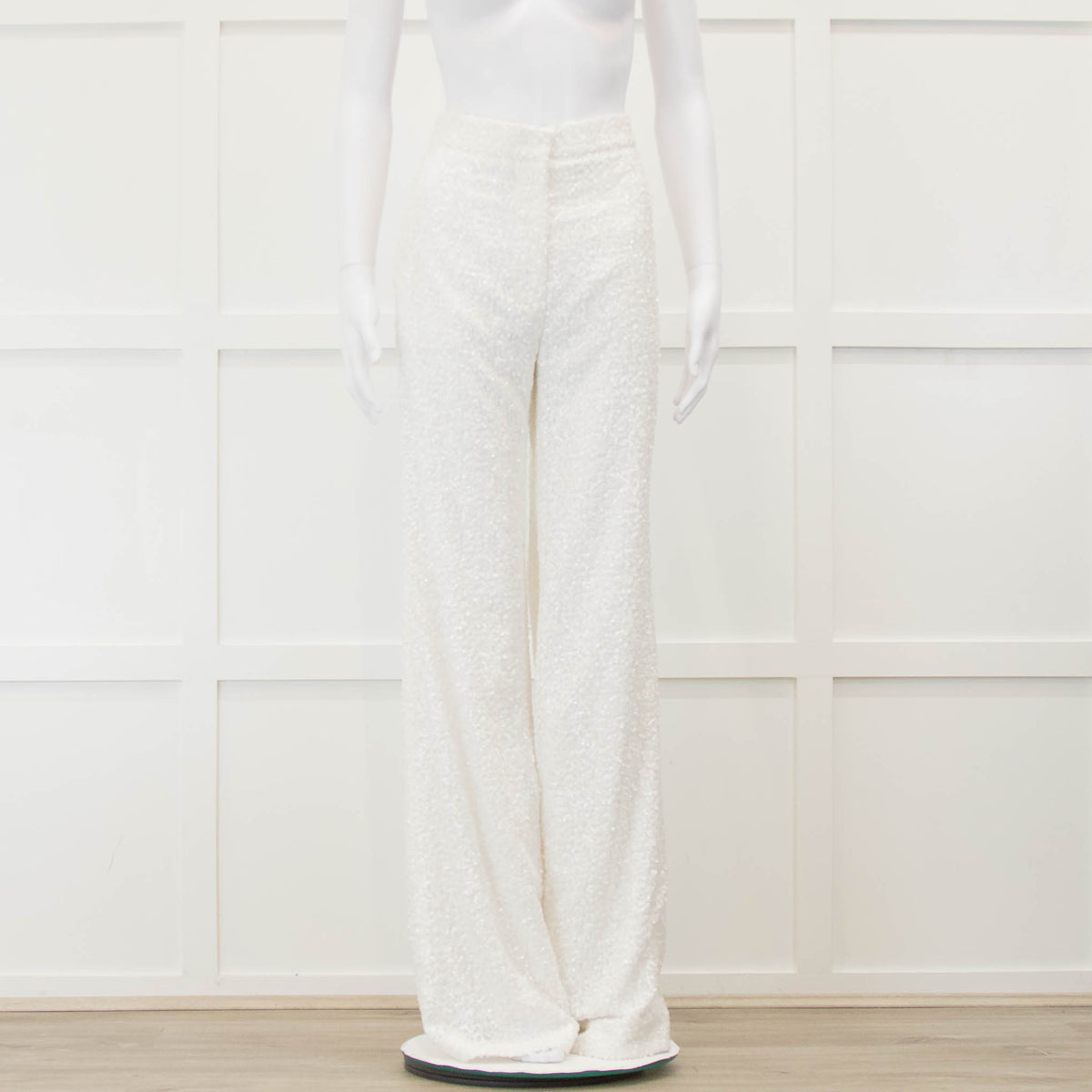 Halpern White Sequin Side Zip Wide Leg Trousers
