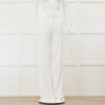 Halpern White Sequin Side Zip Wide Leg Trousers