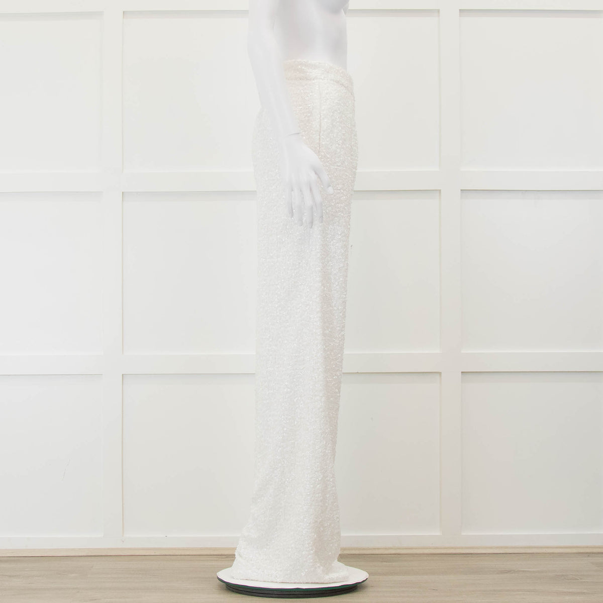 Halpern White Sequin Side Zip Wide Leg Trousers